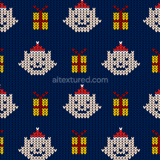 Seamless 3D PBR Digital Paper Texture Featuring Christmas Santa and Gift Knit Pattern