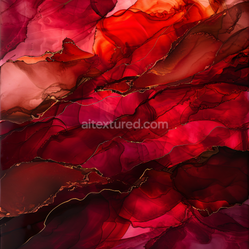 Seamless 3D Alcohol Ink PBR Texture Featuring Rich Red Hues and Copper Vein Detailing