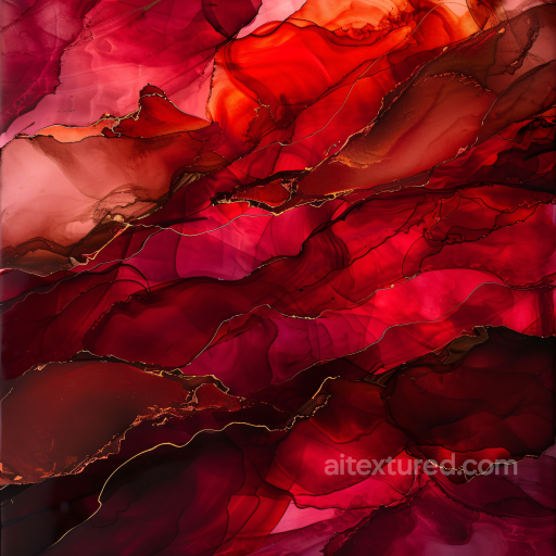 Alcohol Ink PBR Texture Featuring Rich Red Hues and Copper Vein Detailing seamless Alcohol ink PBR texture