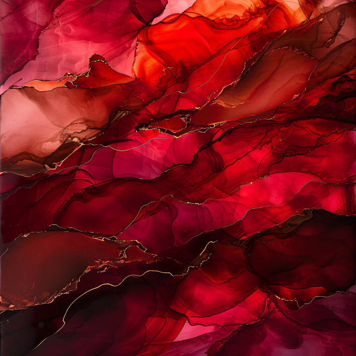 Alcohol Ink Featuring Rich Red Hues and Copper Vein Detailing seamless PBR texture preview