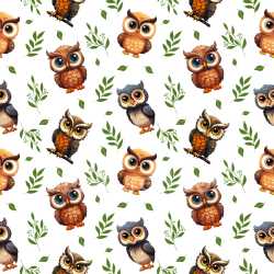Pattern Bundle - Seamless 3D Pattern PBR Texture Featuring Cartoon Owl Motifs and Green Leafy Accents texture preview