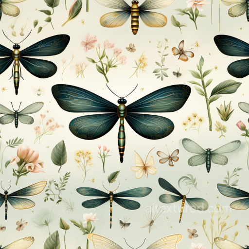 Dragonfly Texture of Stylized Dragonflies and Botanical Elements with Soft Palette seamless Dragonfly PBR texture