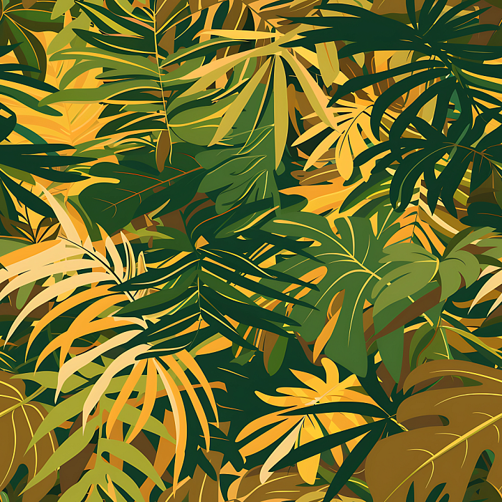 Stylized Jungle Camouflage with Vibrant Leafy Pattern seamless PBR texture preview