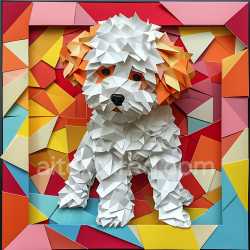 seamless Seamless 3D PBR Texture Featuring Origami Style Bichon Frise Dog with Colorful Geometric Background texture 8k free download PBR