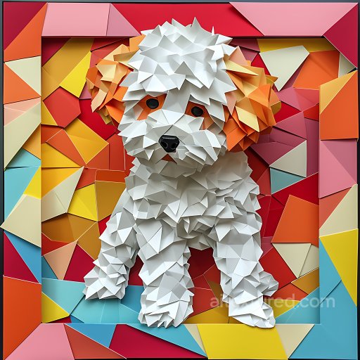 Animal - Seamless 3D PBR Texture Featuring Origami Style Bichon Frise Dog with Colorful Geometric… texture preview
