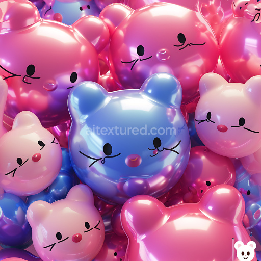 Seamless 3D Inflated Glossy Bear Heads Vinyl PBR Texture in Pink and Blue