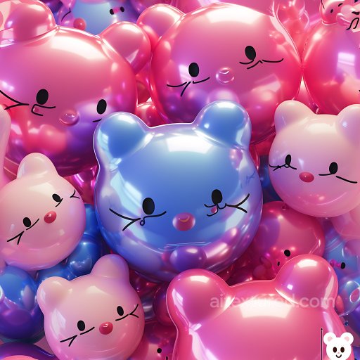 Inflated Glossy Bear Heads Vinyl PBR Texture in Pink and Blue seamless Inflated PBR texture