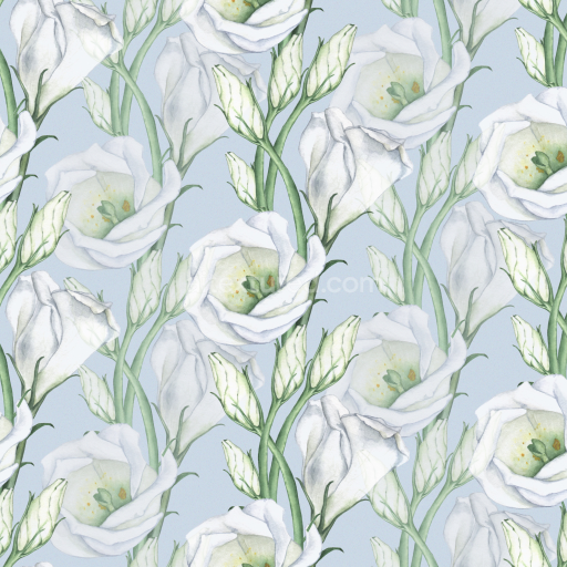 Seamless 3D PBR Texture Featuring Soft White Wild Flowers on Pale Blue