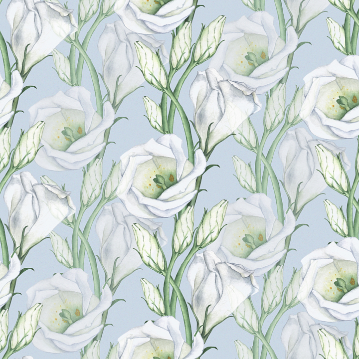 Featuring Soft White Wild Flowers on Pale Blue seamless PBR texture preview