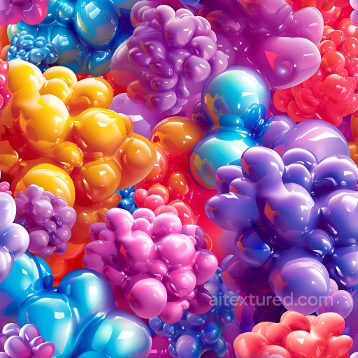 Inflated PBR Texture Featuring Multicolored Glossy Bubble Clusters seamless Inflated PBR texture