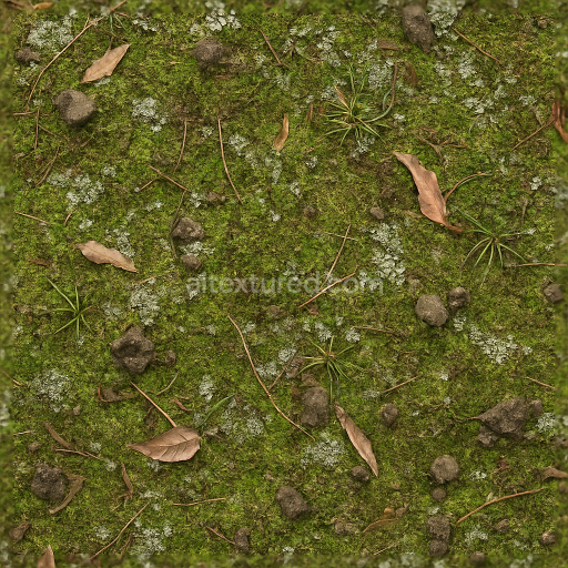 Seamless 3d texture pbr 8k mossy ground surface for natural forest floor scenes