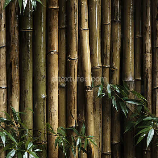 Preview — Seamless 3D PBR Texture of Glossy Natural Bamboo Culms with Green Leaves