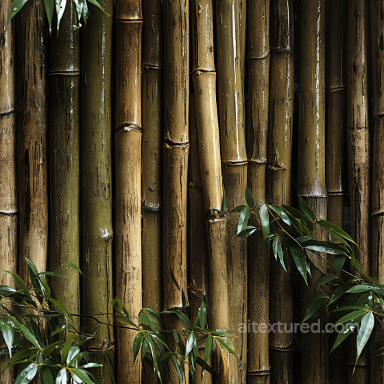Glossy Natural Bamboo Culms Seamless Texture with Green Leaves Bamboo texture preview