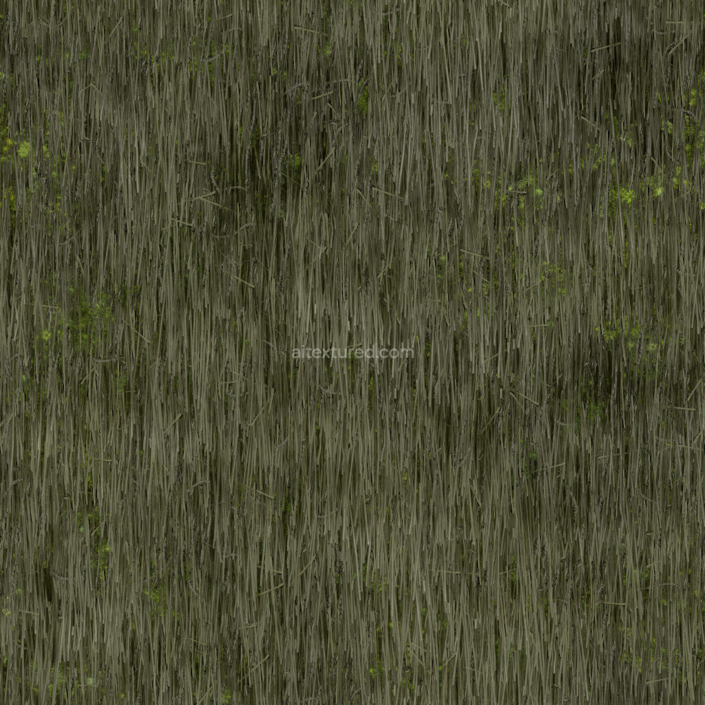Seamless PBR texture of a thatched roof with natural grass
