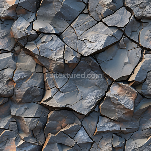 Seamless 3D PBR Fractured Slate Rock Wall Texture with Sharp Edges and Layered Surfaces