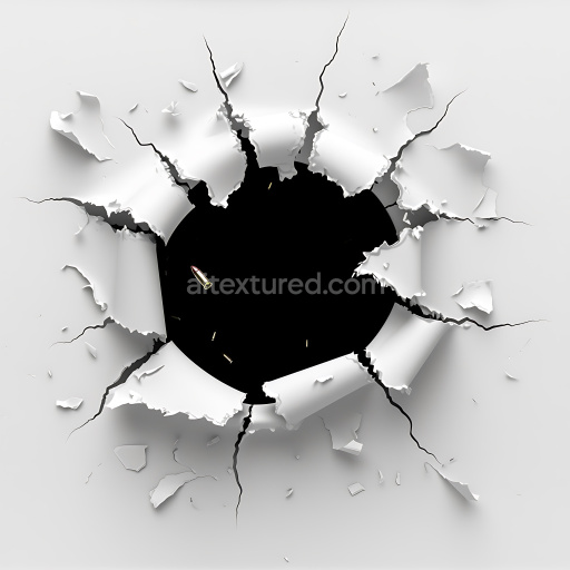 Preview — Seamless 3D PBR Texture of White Torn Paper with Central Hole and Radial Cracks