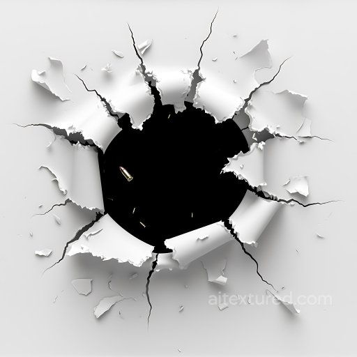Cracked & Holes Texture of White Torn Paper with Central Hole and Radial Cracks seamless Cracked & Holes PBR texture