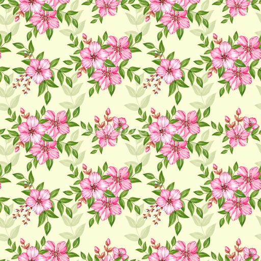 Seamless 3D PBR Texture of Pink Flower Fabric with Leafy Pattern