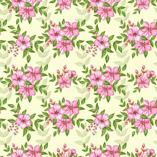 Pink Flower Fabric Seamless Texture with Leafy Pattern seamless Pink Flower PBR texture