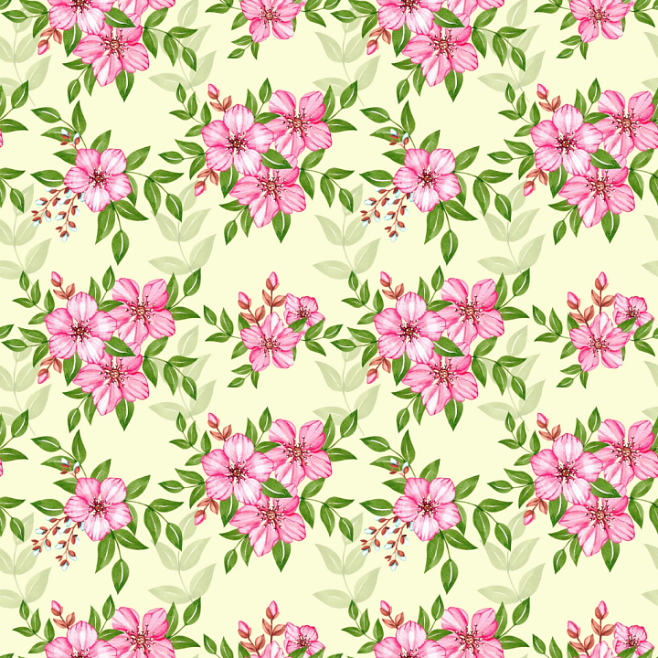 Pink Flower Fabric with Leafy Pattern seamless PBR texture preview