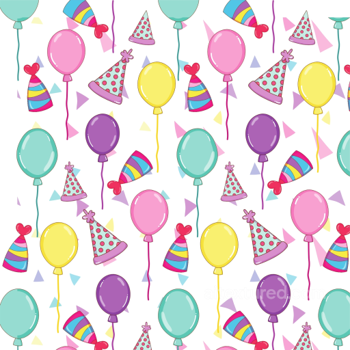 Colorful Birthday Balloons and Polka-Dot Party Hats Seamless Texture seamless Birthday PBR texture