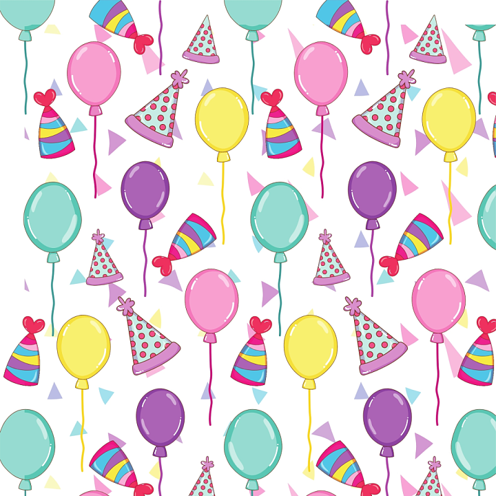 Colorful Birthday Balloons and Polka-Dot Party Hats seamless PBR texture preview