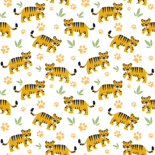 Pattern Bundle - Seamless 3D Pattern PBR Texture Featuring Cartoon Tigers and Paw Prints with Playful Motif texture preview