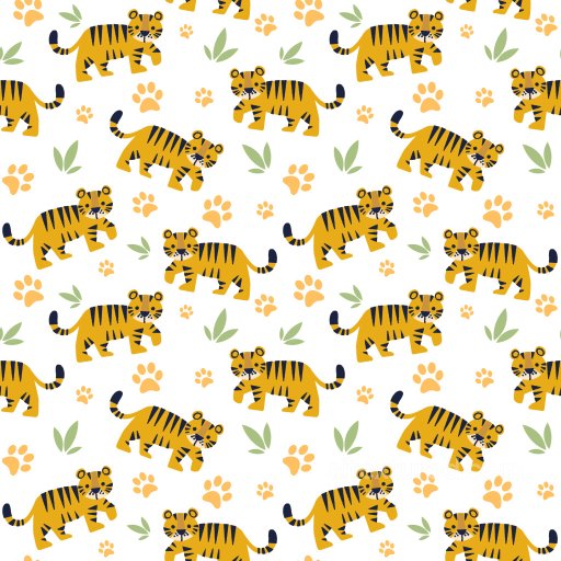 Pattern PBR Texture Featuring Cartoon Tigers and Paw Prints with Playful Motif seamless Pattern Bundle PBR texture