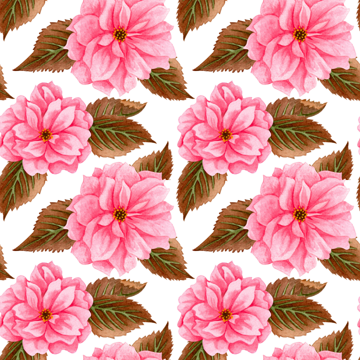 Pink Flower Petals with Brown Leaves seamless PBR texture preview