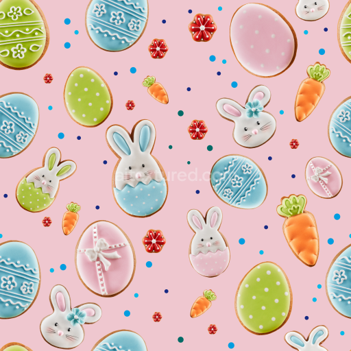 Preview — Seamless 3D PBR Texture of Colorful Easter Cookies on Light Pink Background