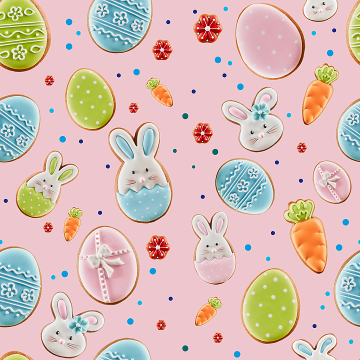 All Christmas Digital paper of Colorful Easter Cookies on Light Pink Ba… seamless PBR texture preview