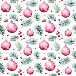 seamless Seamless 3D PBR Texture of Watercolor Red Christmas Ornaments and Pine Branches texture 8k free download PBR