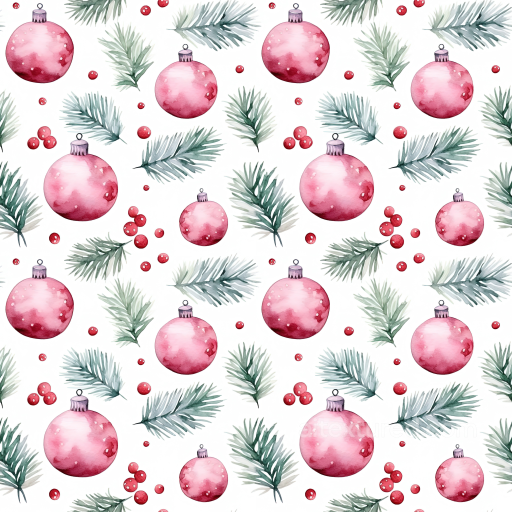 All Christmas Digital paper Texture of Watercolor Red Christmas Ornaments and Pine Branch… seamless All Christmas Digital paper PBR texture