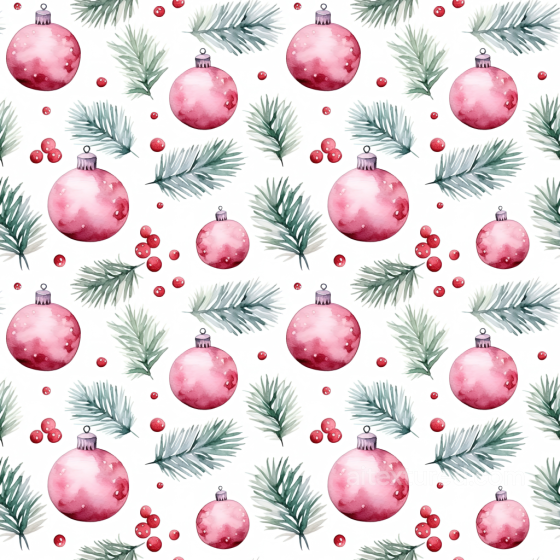 All Christmas Digital paper Texture of Watercolor Red Christmas Ornaments and Pine Branch… All Christmas Digital paper texture preview