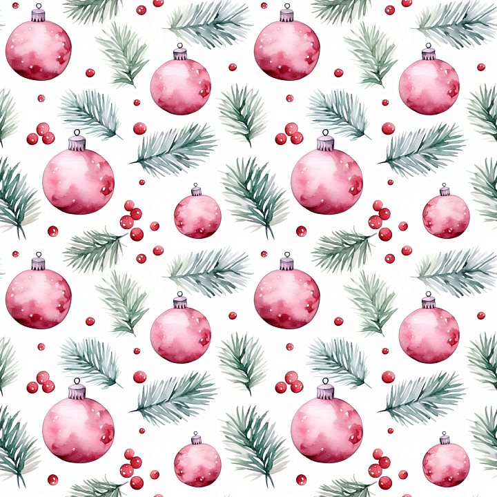 All Christmas Digital paper of Watercolor Red Christmas Ornaments and P… seamless PBR texture preview