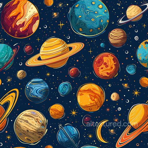 Space PBR Texture Featuring Stylized Cosmic Planets and Stars seamless Star, space, planets PBR texture