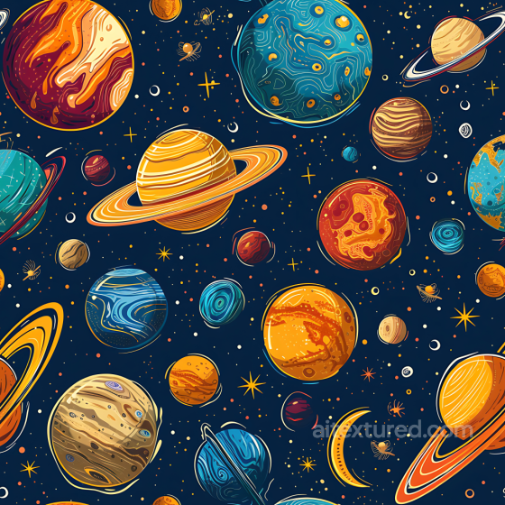 Space PBR Texture Featuring Stylized Cosmic Planets and Stars Star, space, planets texture preview