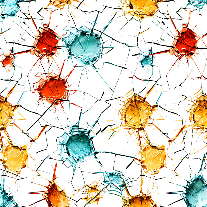 Cracked & Holes of Colorful Shattered Glass with Radiating Cracks and H… seamless PBR texture preview
