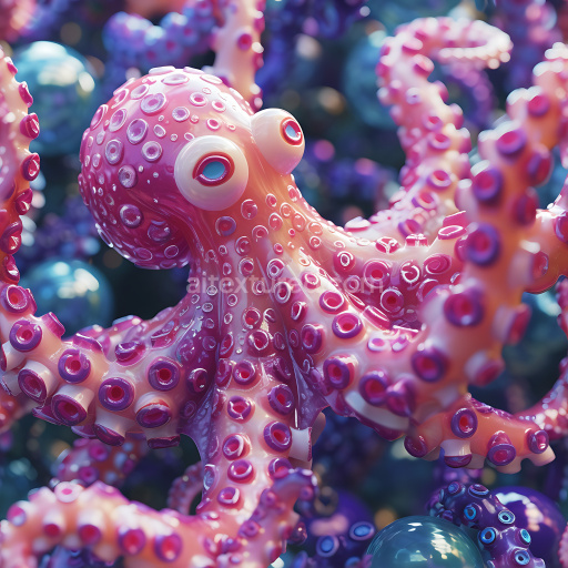 Seamless 3D Inflated PBR Texture of Glossy Pink Octopus Skin with Suckers