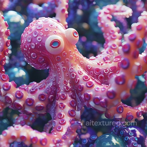 Inflated PBR Texture of Glossy Pink Octopus Skin with Suckers seamless Inflated PBR texture