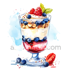 seamless Breakfast Parfait Glass with Layered Yogurt, Nuts, and Fresh Berries Illustration texture 8k free download PBR