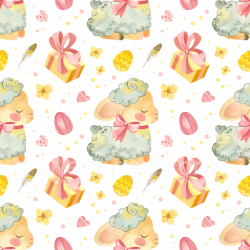 seamless Seamless 3D PBR Texture Featuring Pastel Easter Lambs, Gifts, and Eggs texture 8k free download PBR