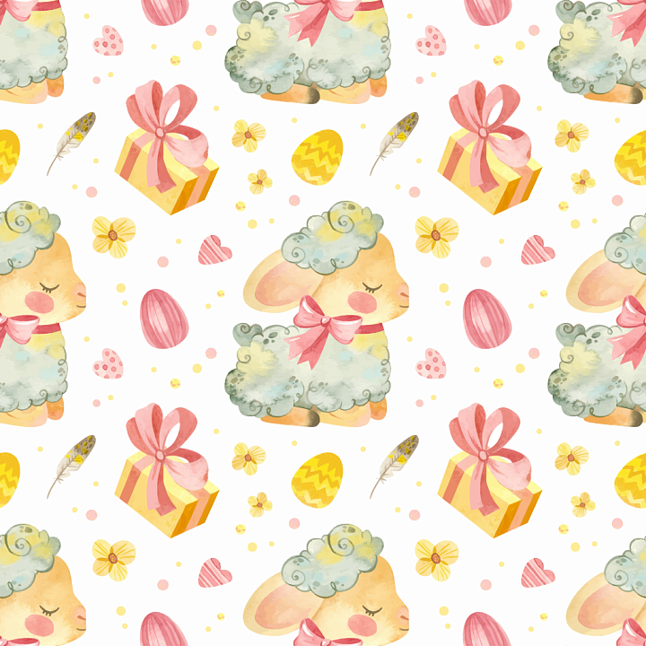 Featuring Pastel Easter Lambs, Gifts, and Eggs seamless PBR texture preview