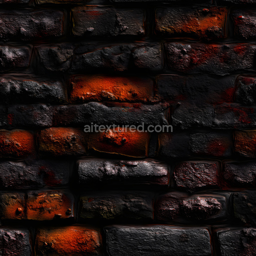 Seamless 3D Cracked Burnt Brick Wall PBR Texture with Rough Surface
