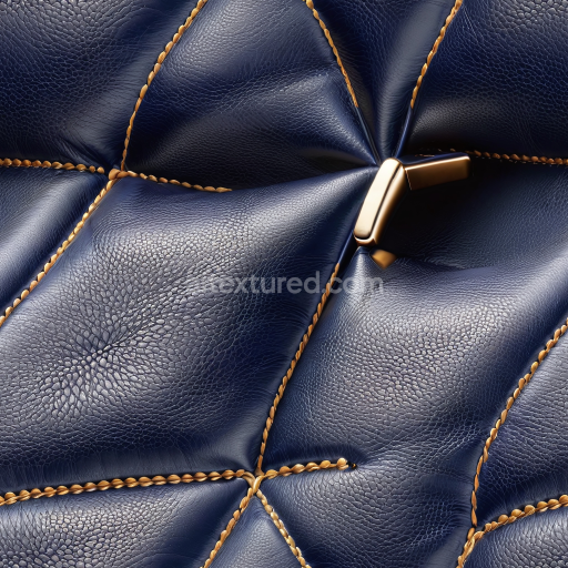 Seamless 3D Navy Blue Quilted Leather PBR Texture with Prominent Stitching and Pebbled Grain