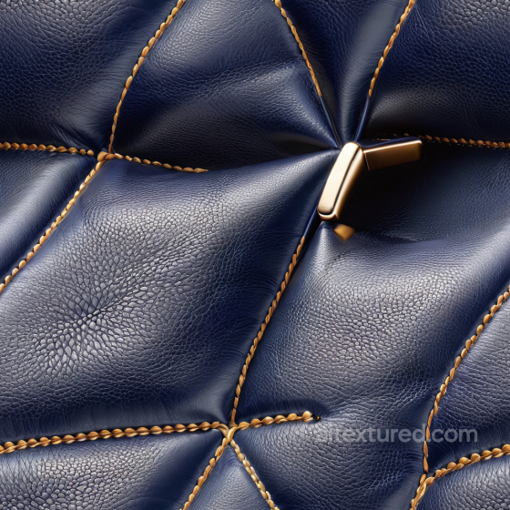 Navy Blue Quilted Leather PBR Texture with Prominent Stitching and Pebbled Grain Leather texture preview