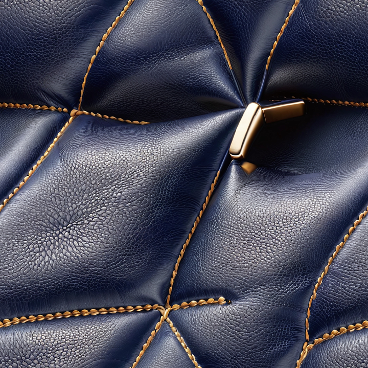 Navy Blue Quilted Leather with Prominent Stitching and Pebbled Grain seamless PBR texture preview