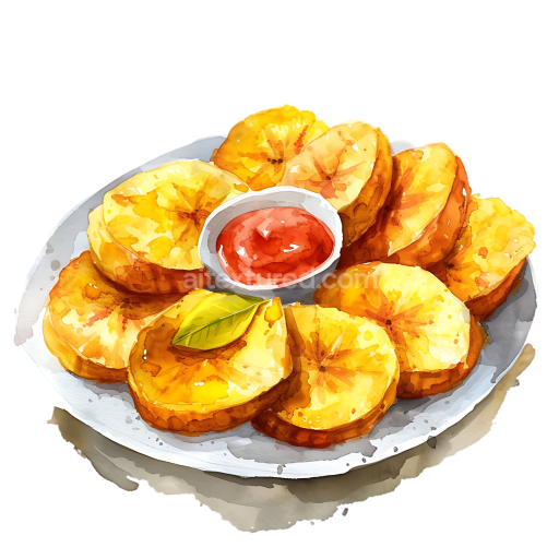 Watercolor Style Fried Plantains Breakfast Plate Illustration