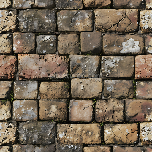 Seamless 3D Weathered Stone Brick Wall PBR Texture with Moss and Cracks