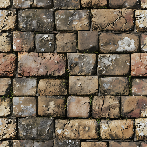 Weathered Stone Brick Wall PBR Texture with Moss and Cracks seamless Stone PBR texture